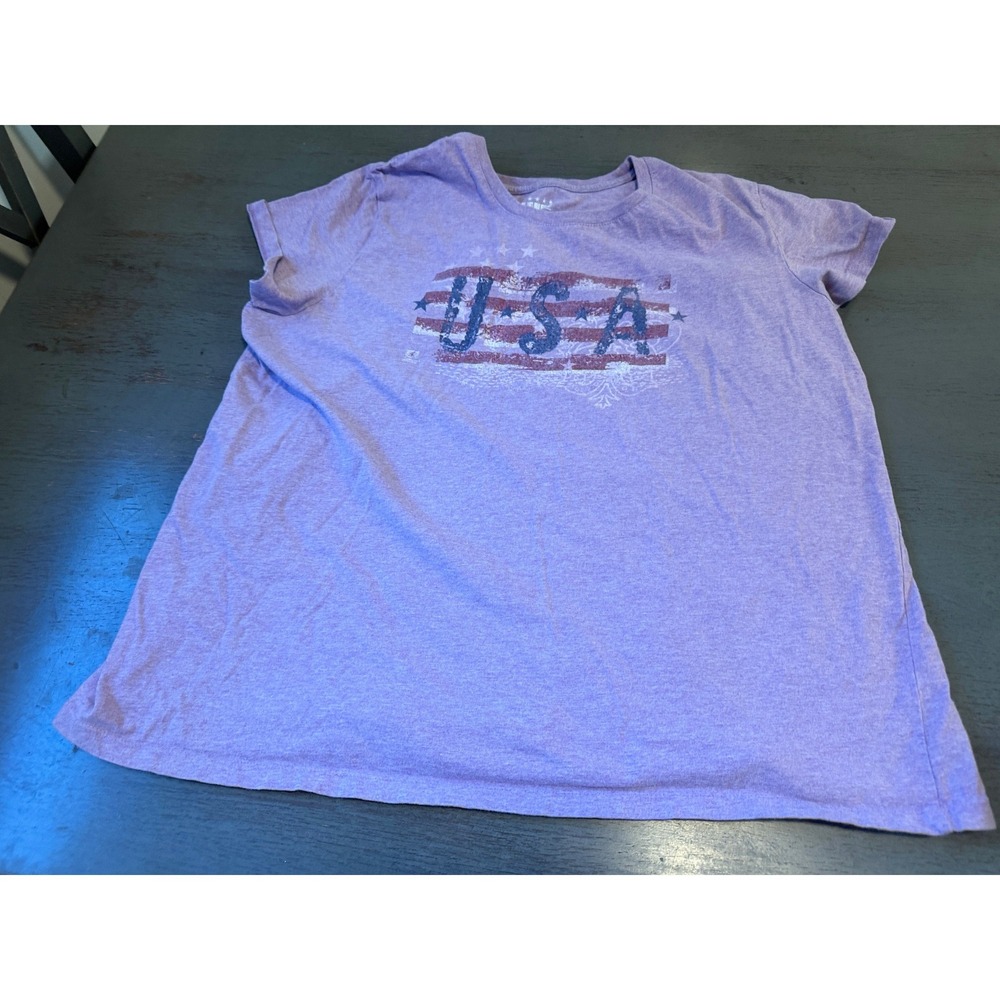 USA Flag Graphic Tee Purple Heathered Short Sleeve Cotton Blend Shirt 2XL